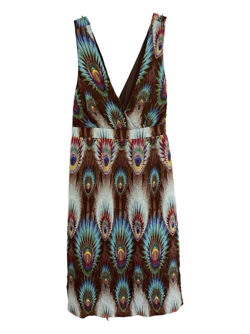 Charlotte Russe Peacock Print Bohemian Midi Dress Size L